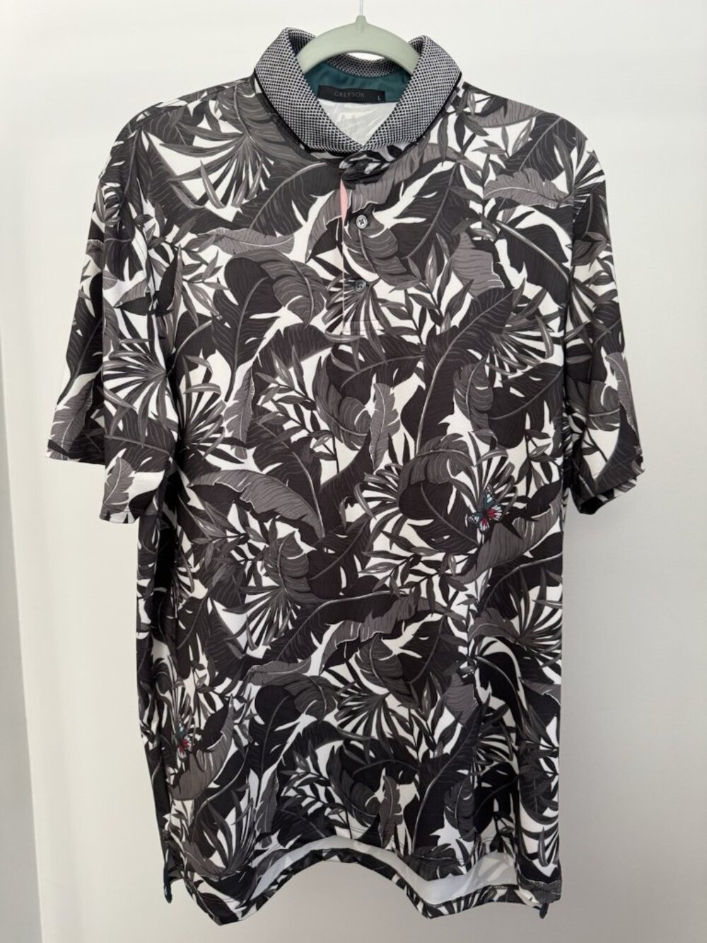 Greyson Golf Polo Men's Large Black Print Performance Stretch